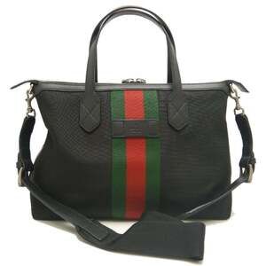 GUCCI Webbing Line 630923 Tote Bag, Canvas x Leather, Black, Outlet, Women's,...